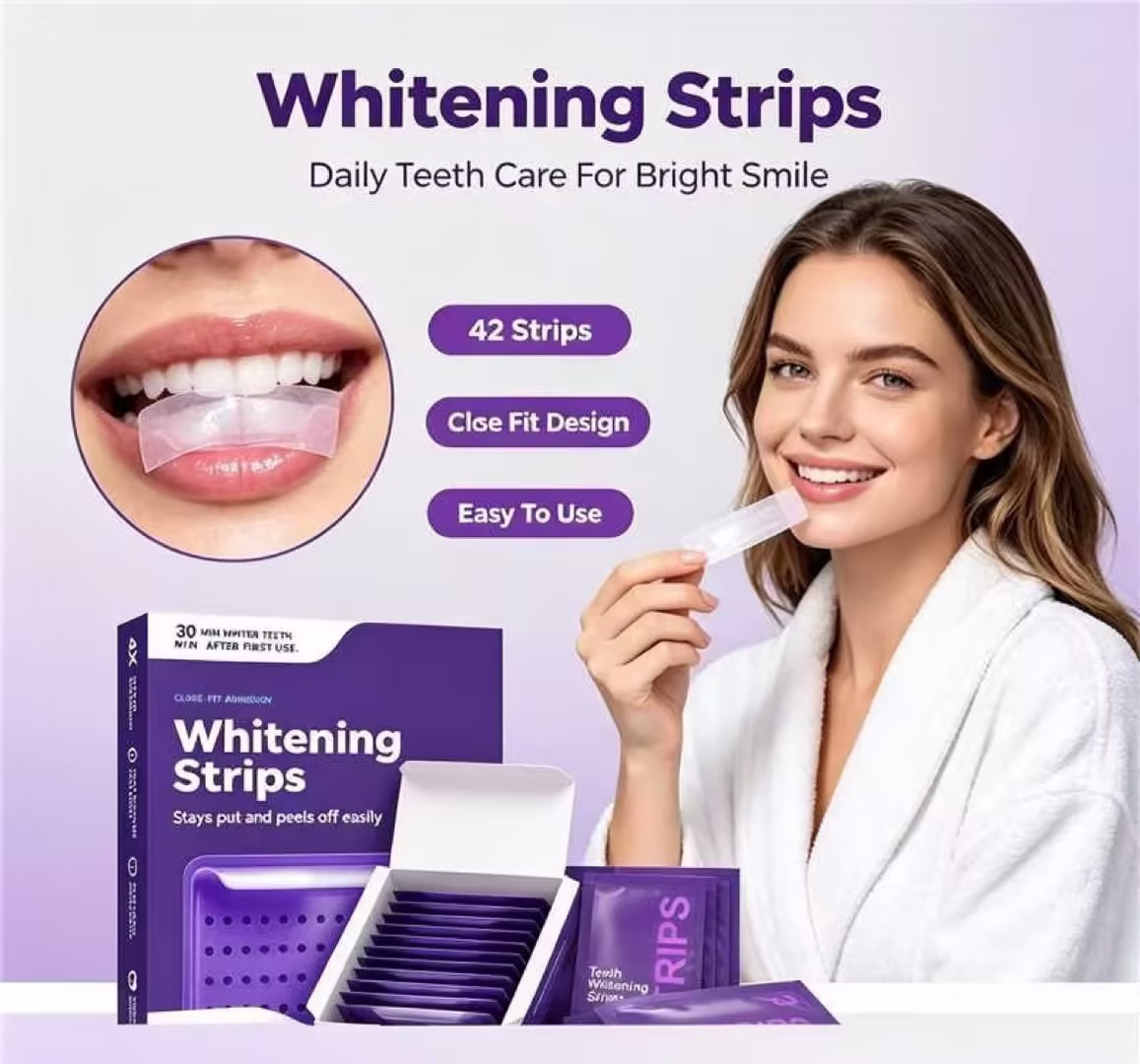 Teeth Whitening In Office - 치아 미백 스트립 42개입 밀착형 접착제