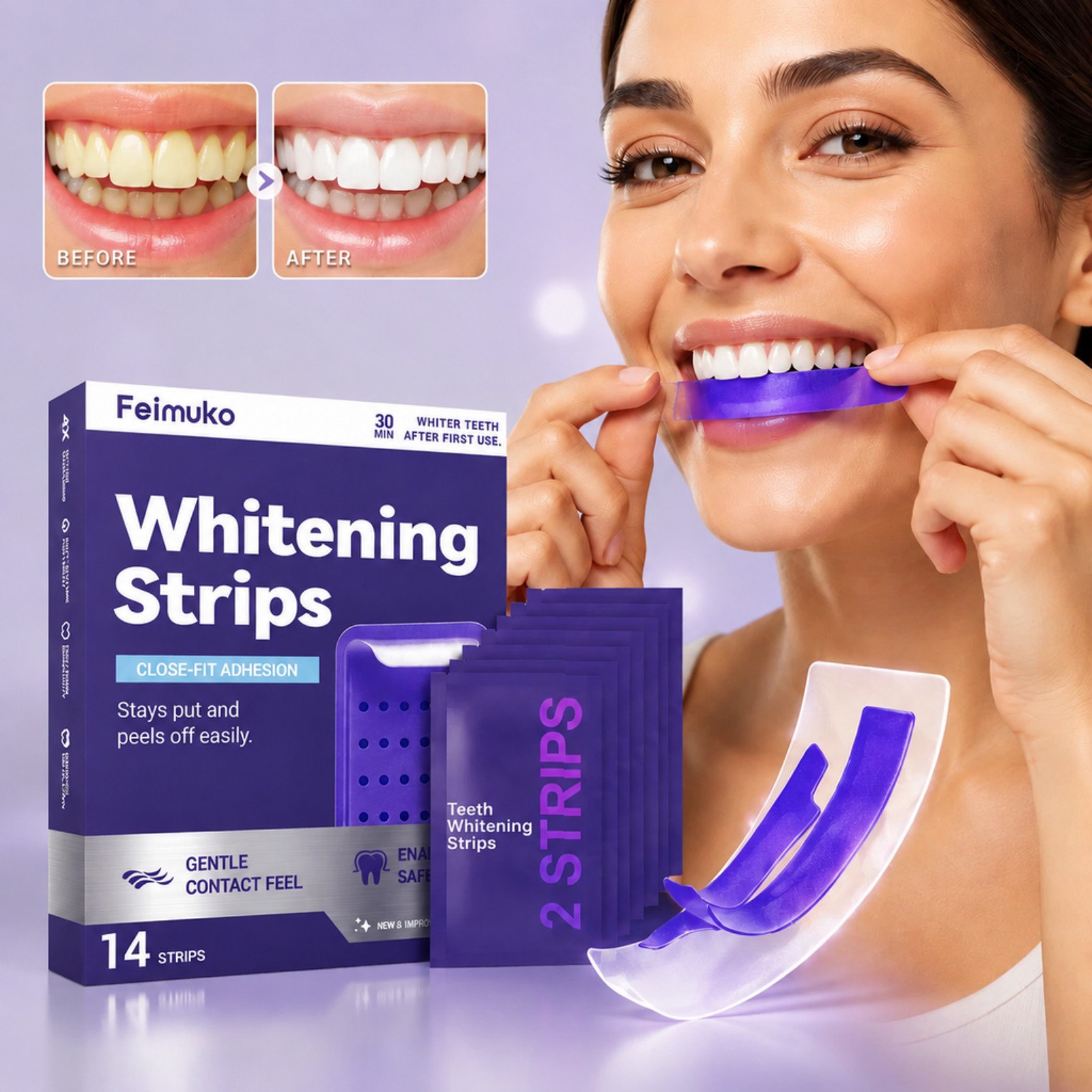 Teeth Whitening Gel Refills - 7개 프리미엄 퍼플 화이트닝 스트립 전문