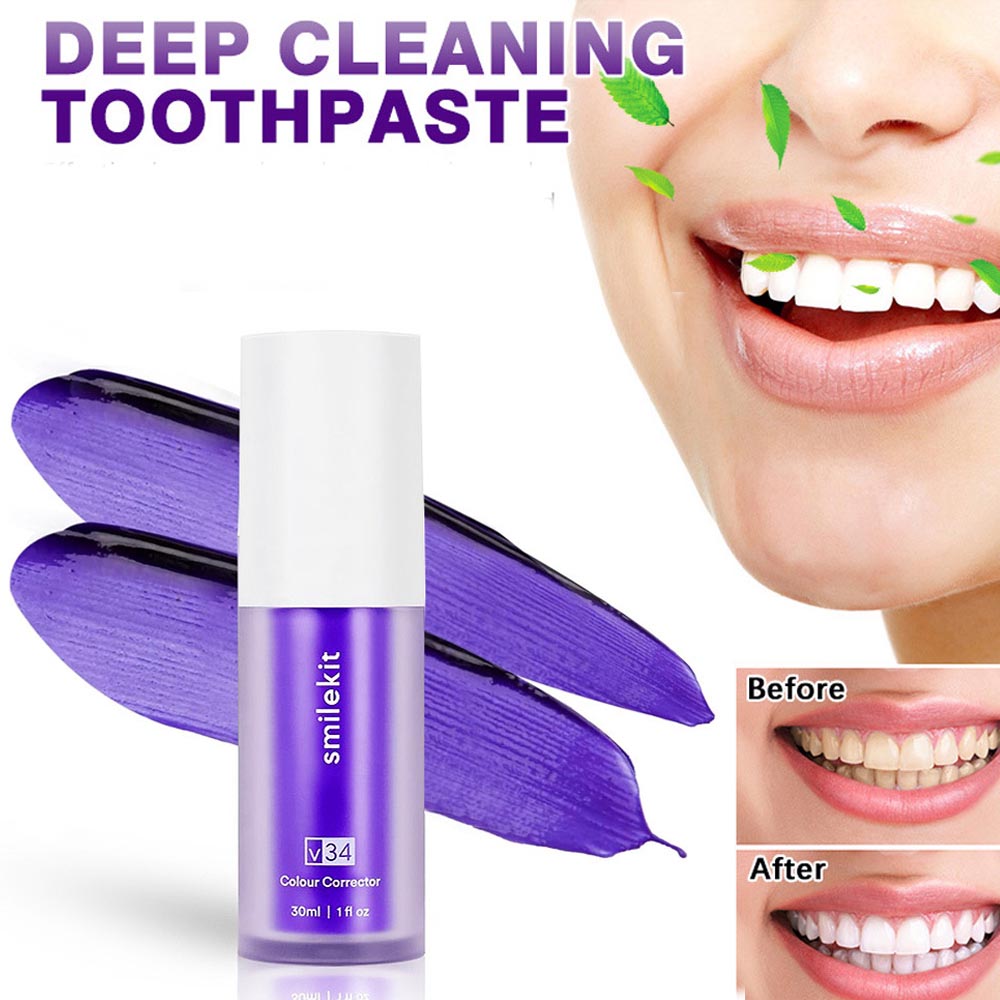 Teeth Whitening Foam Toothpaste - V34 보라색 밝게 미백 노란색 치아