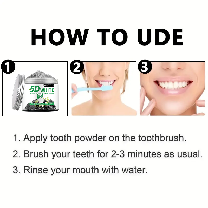 YUlTlKUE 5D 화이트 활성탄 치아 파우더 천연  - Teeth Whitening Charcoal Powder 리뷰 및 가격