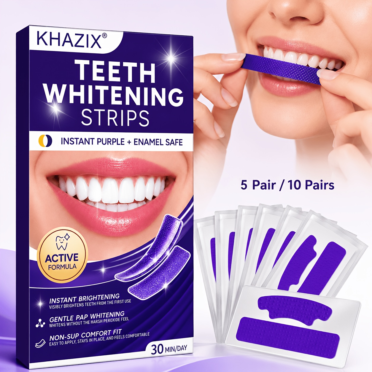 5/10쌍의 보라색 치아 미백 스트립, 치아에 단단히  - Teeth Whitening Retainer 리뷰 및 가격