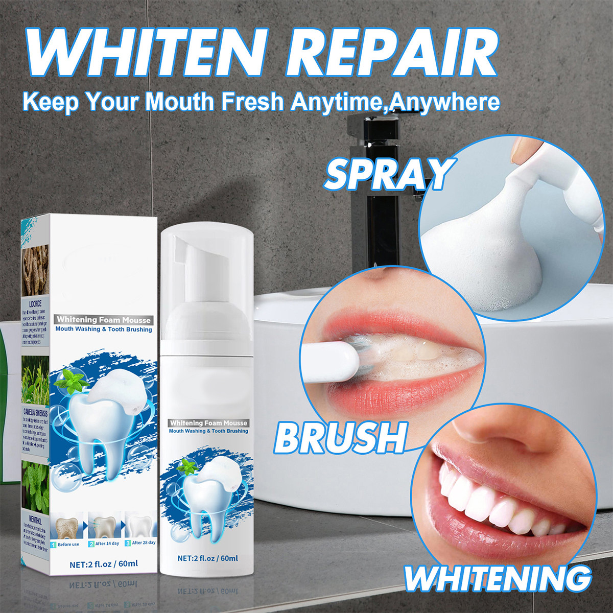 60Ml 화이트닝 무스 치약 구강 세척을 위한 효과적인 - Teeth Whitening Foam Toothpaste 리뷰 및 가격